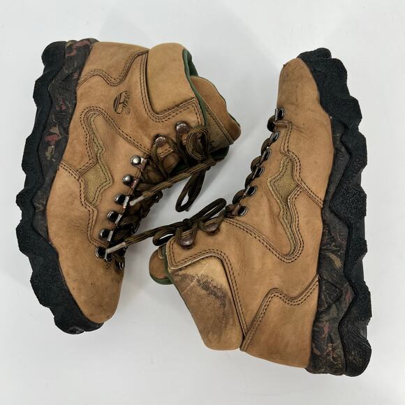 Vintage 90s Timberland Hiking Boots Womens 8 M Tan Brown Nubuck Leather Chunky - Picture 4 of 11